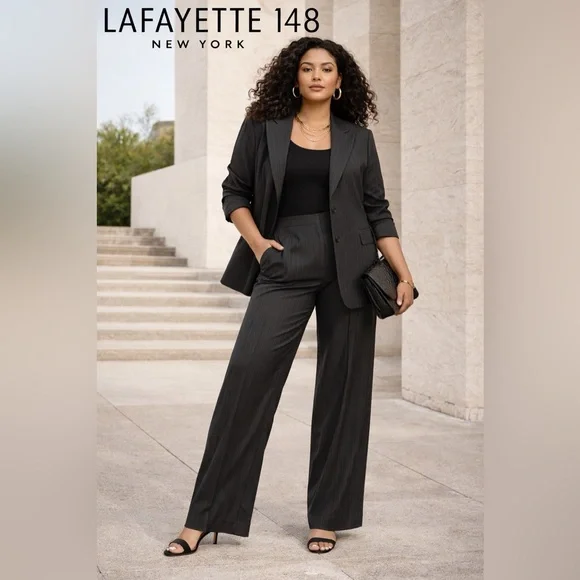 Lafayette 148 Women's Charcoal Pinstripe 100% Wool Blazer and Pants Set size 16 - Picture 1 of 10